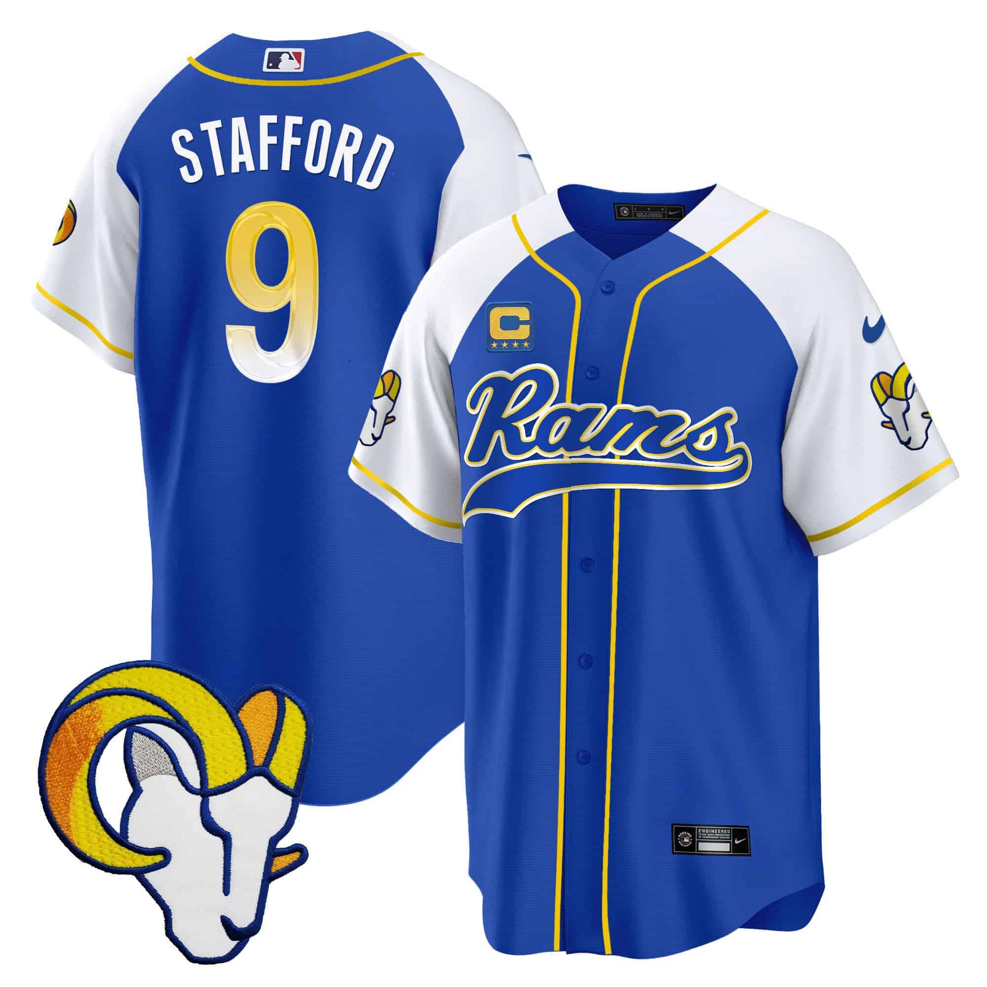 Men Los Angeles Rams 9 Stafford Blue 2024 Nike Baseball NFL Jersey